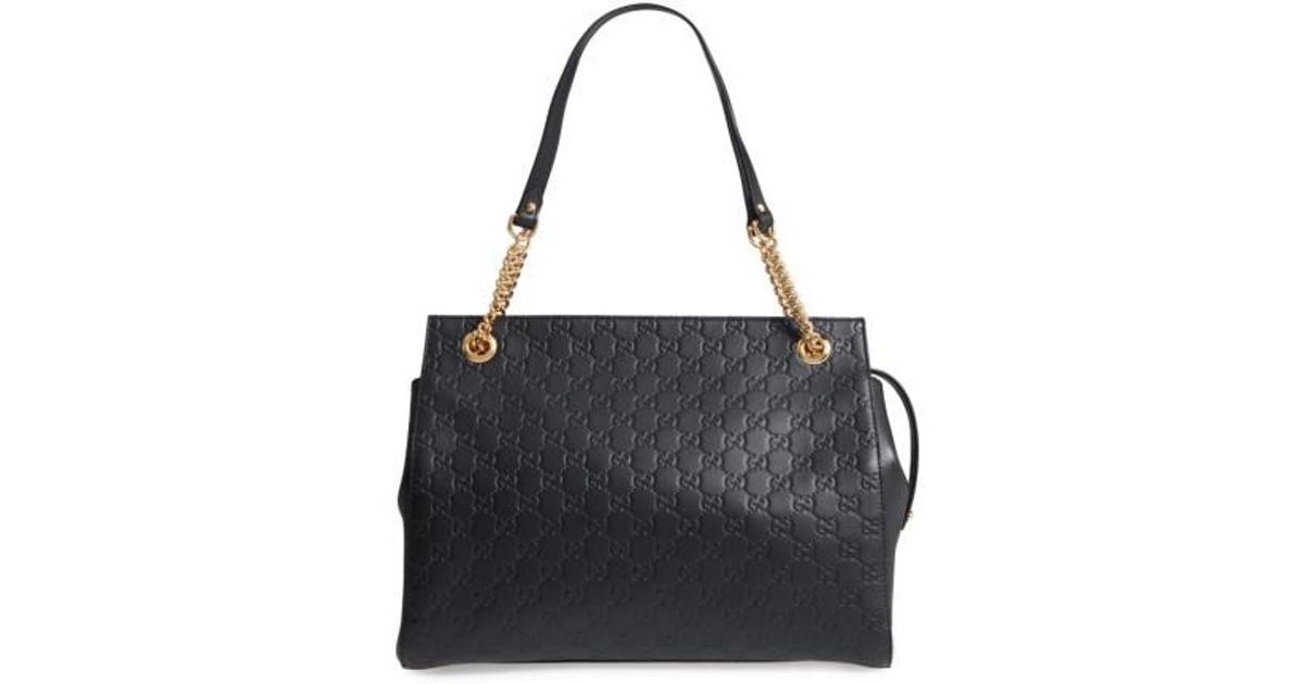 Gucci Large Signature Leather Shoulder Bag in Black - Lyst