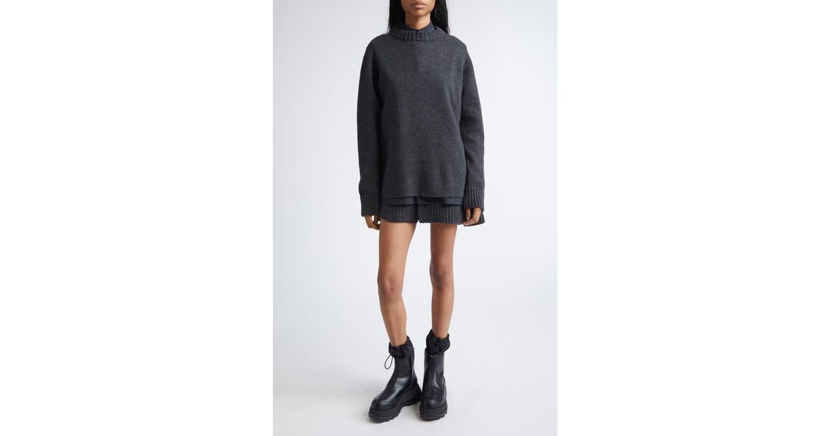 Sacai Mixed Media Long Sleeve Wool Suiting & Knit Sweater Dress in