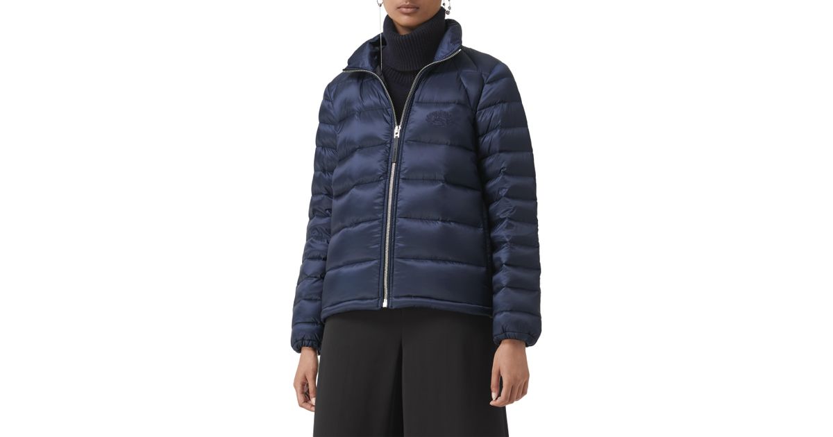 Quilted Down Puffer Coat in Blue 