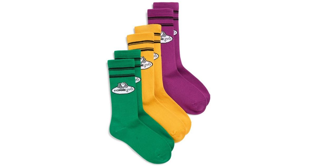 HOMMEGIRLS X Fruit Of The Loom Assorted 3-Pack Crew Socks in Green | Lyst