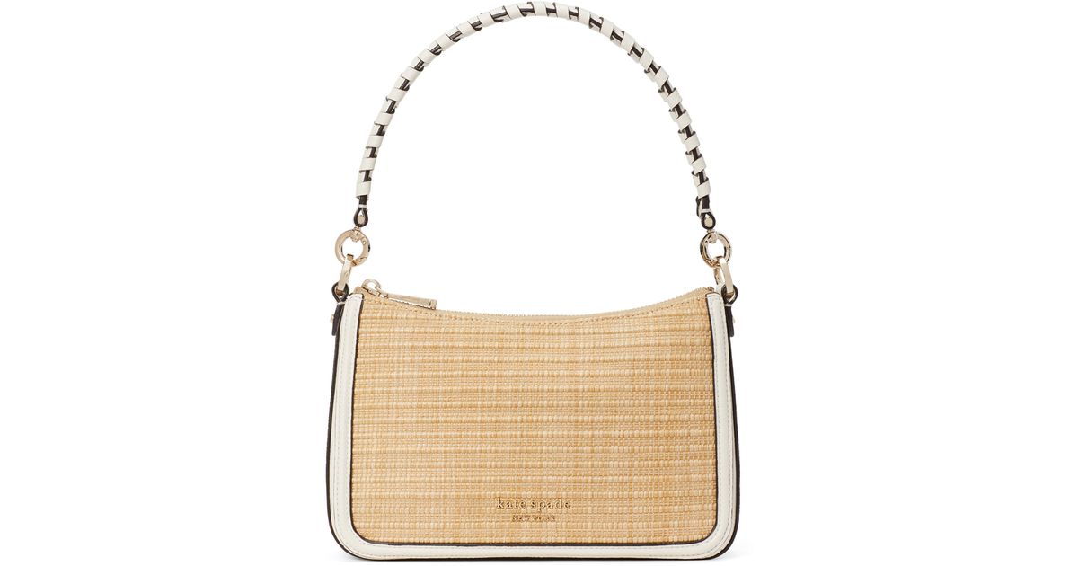 Kate Spade Medium Hudson Woven Straw & Leather Crossbody Bag in Natural