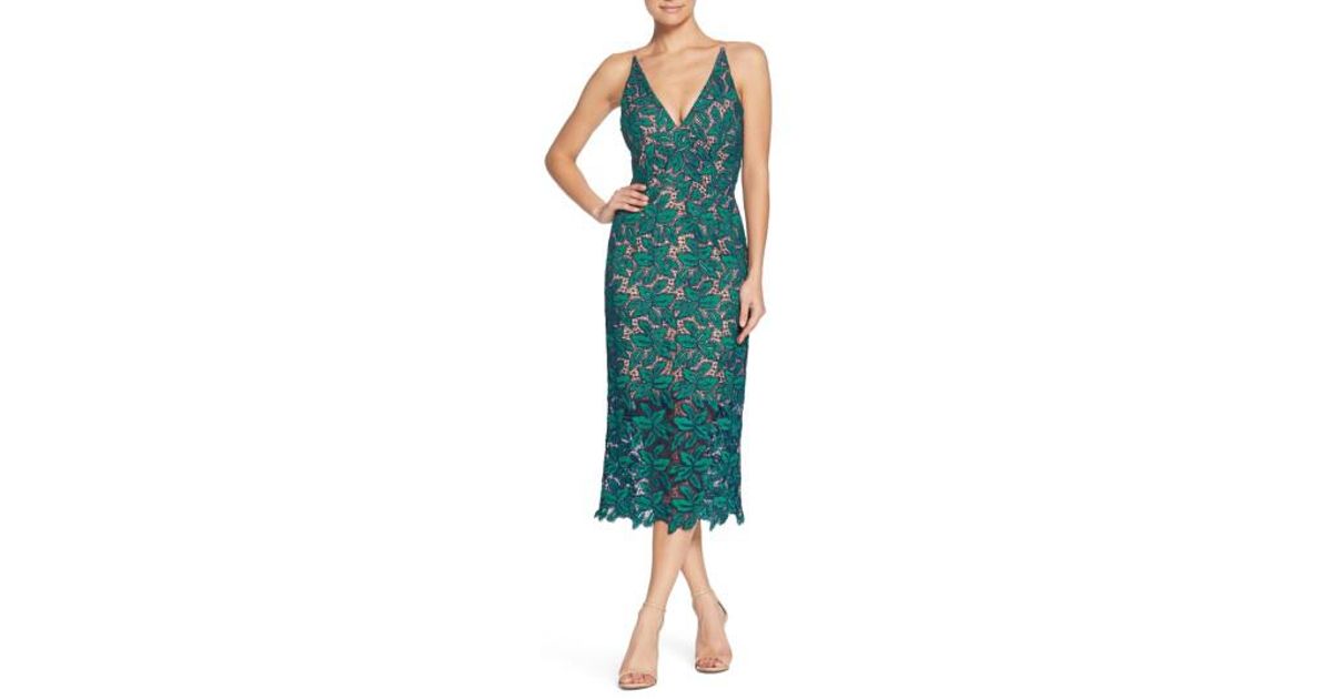 green lace sheath dress