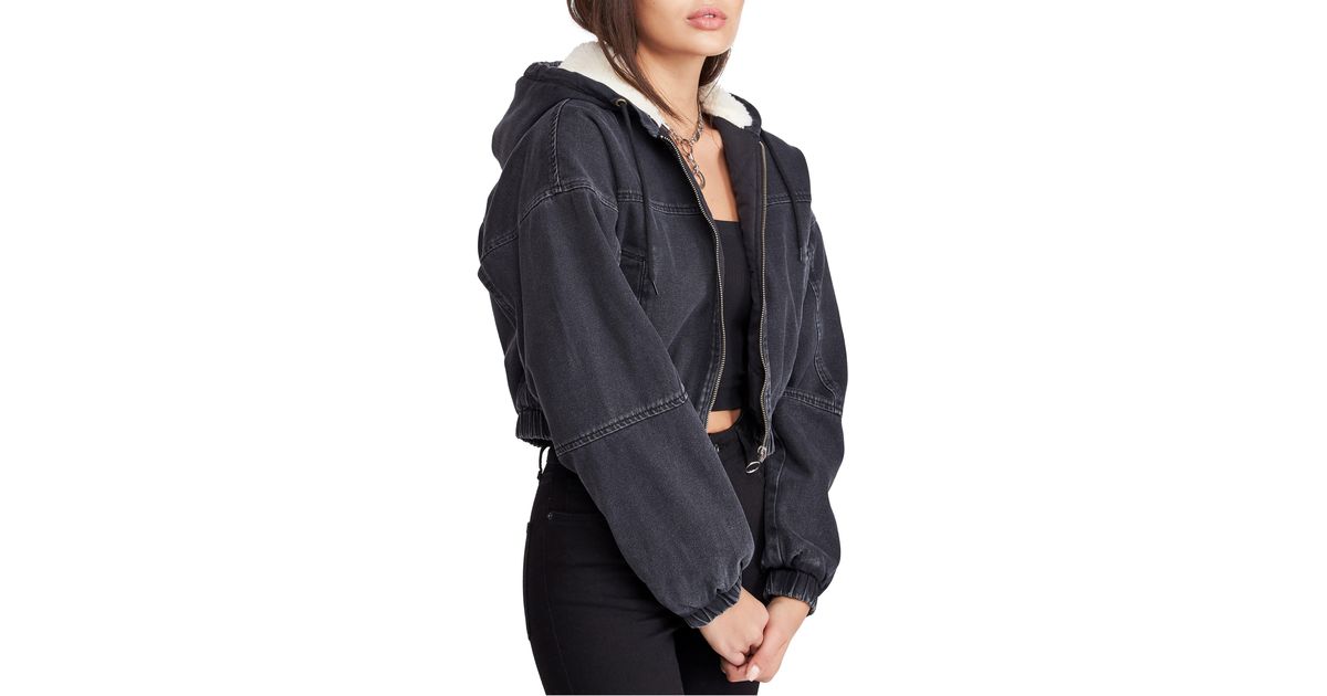 black cropped jacket with hood