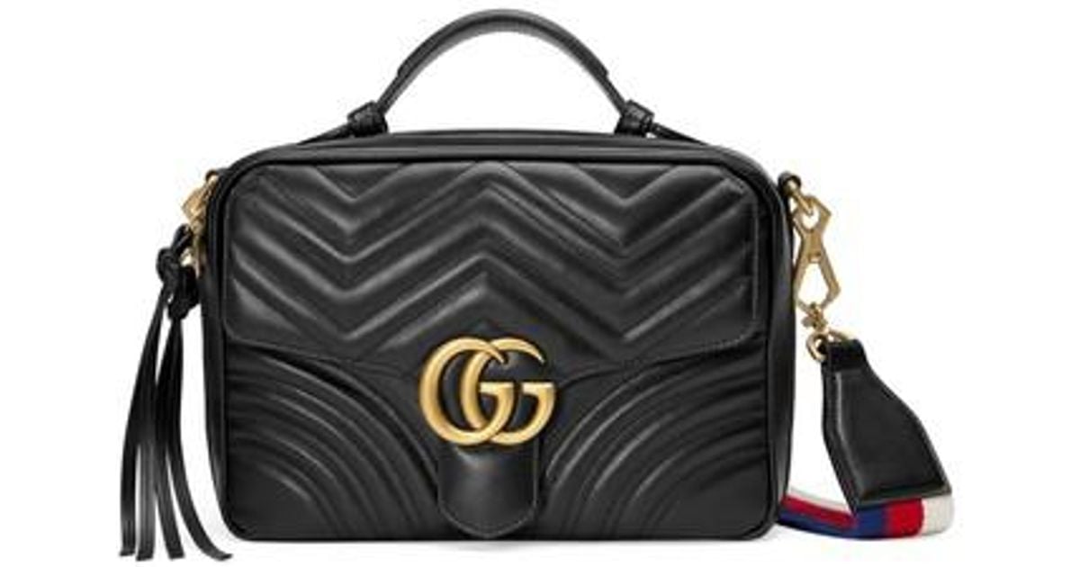 Lyst - Gucci Small Gg Marmont 2.0 Matelasse Leather Camera Bag With Webbed Strap - in Black
