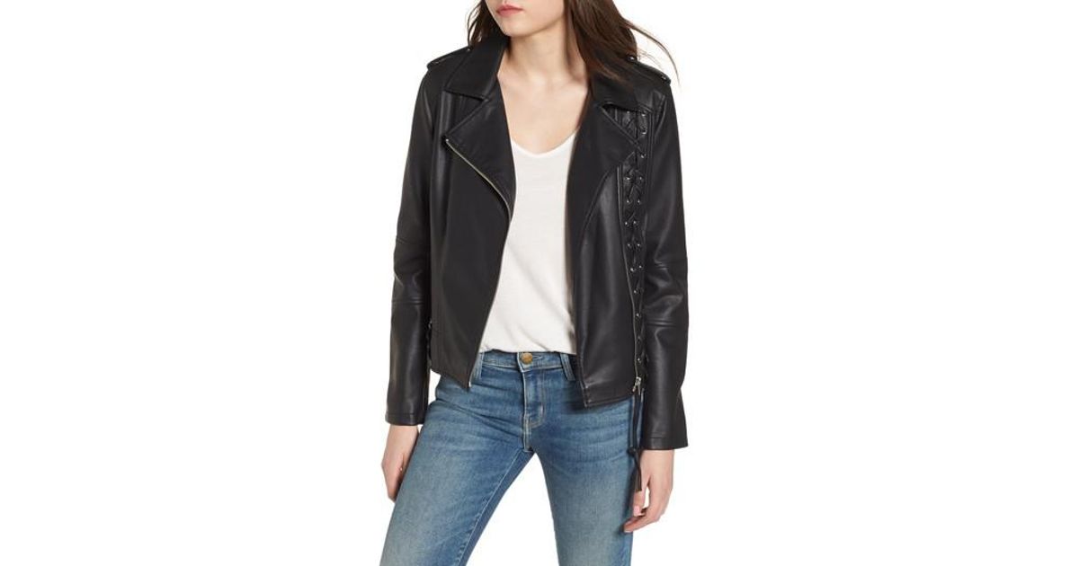 Lyst Members Only Lace Up Faux Leather Biker Jacket In Black