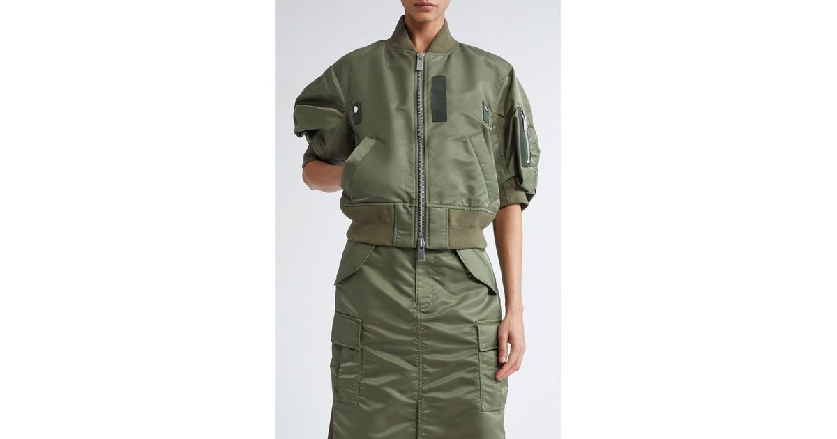 ■sacai■サカイ■Short Sleeve Nylon Twill Bomber Jacket■ Sacai Short Sleeve Nylon Twill Bomber Jacket in Green | Lyst