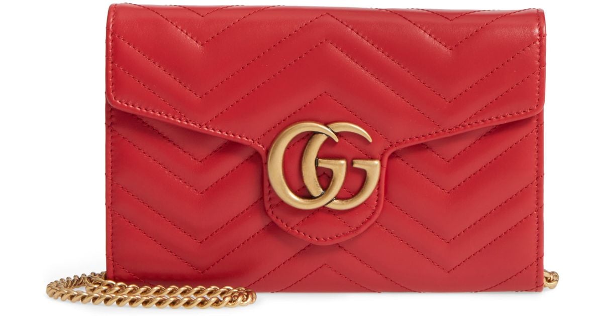 Gucci Gg Marmont 2.0 Matelassé Leather Wallet On A Chain in Red - Lyst