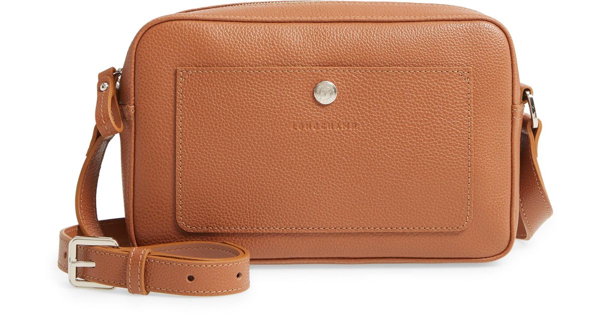 Longchamp Le Foulonné Leather Camera Crossbody Bag in Caramel (Brown