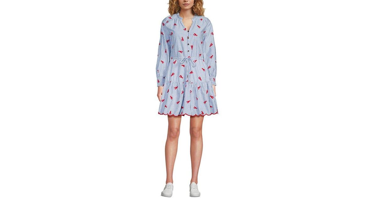 Lands' End Long Sleeve Eyelet Mini Popover Dress in Blue | Lyst
