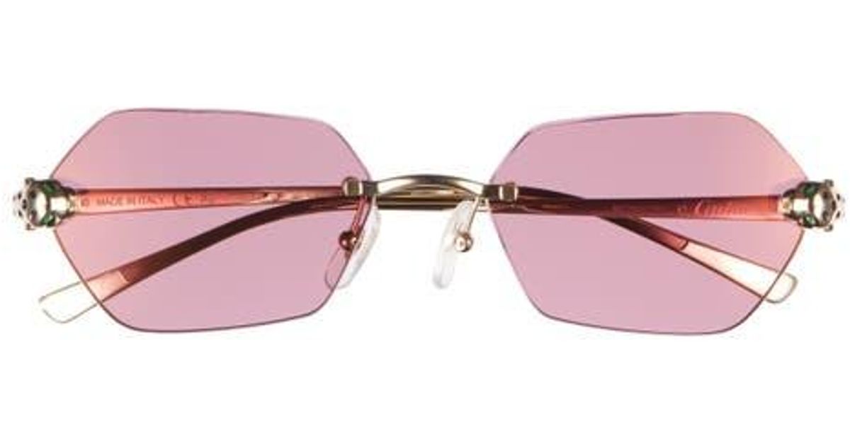 Cartier 55Mm Rimless Geometric Polarized Sunglasses in Pink | Lyst