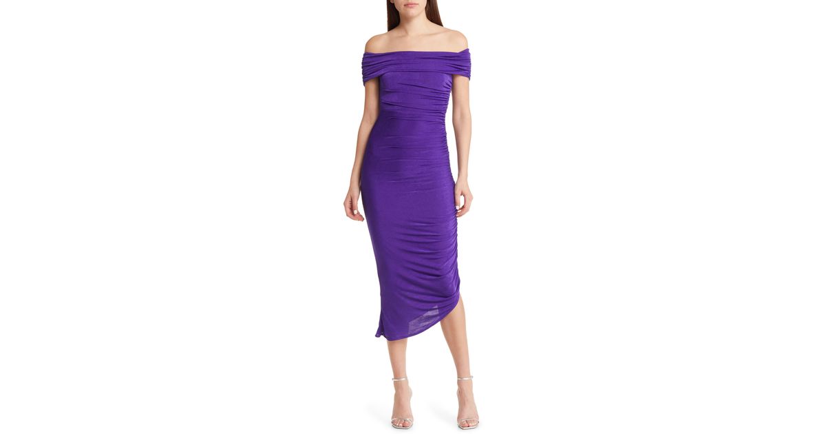 Misha Collection Keoni Ruched Off The Shoulder Dress in Purple | Lyst