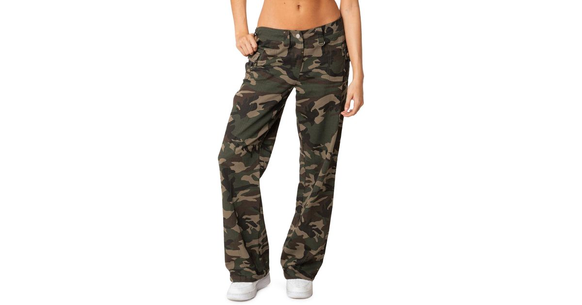Edikted Aya Camo Print Low Rise Cargo Pants in Green Lyst
