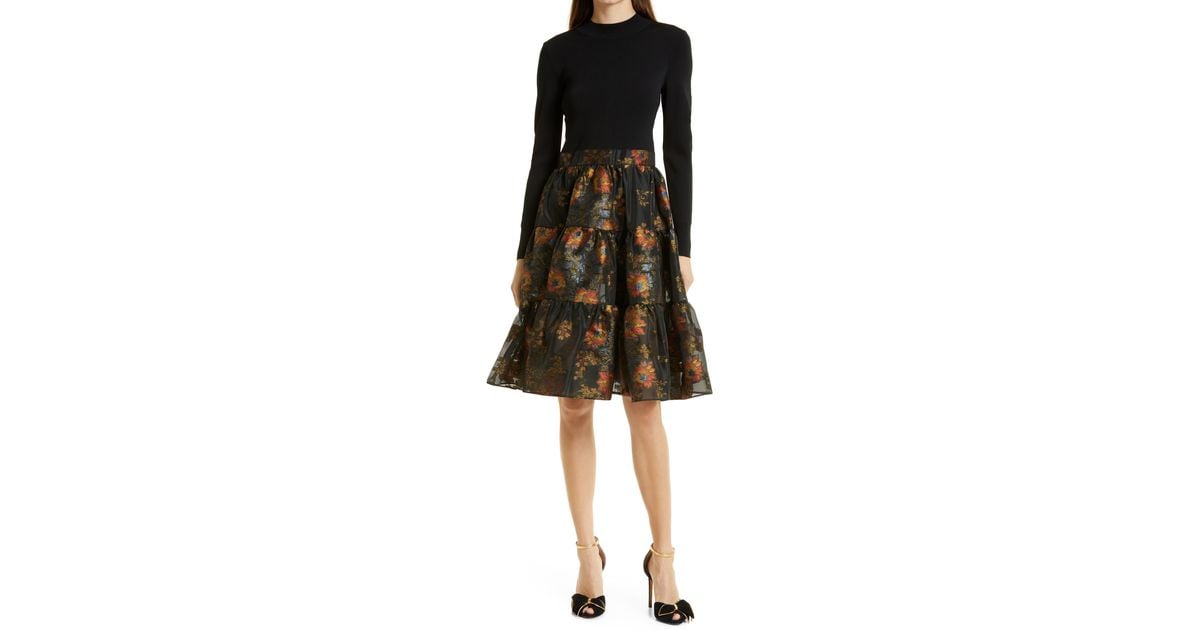 Ted Baker Audria Mixed Media Long Sleeve Tiered Dress in Black Lyst