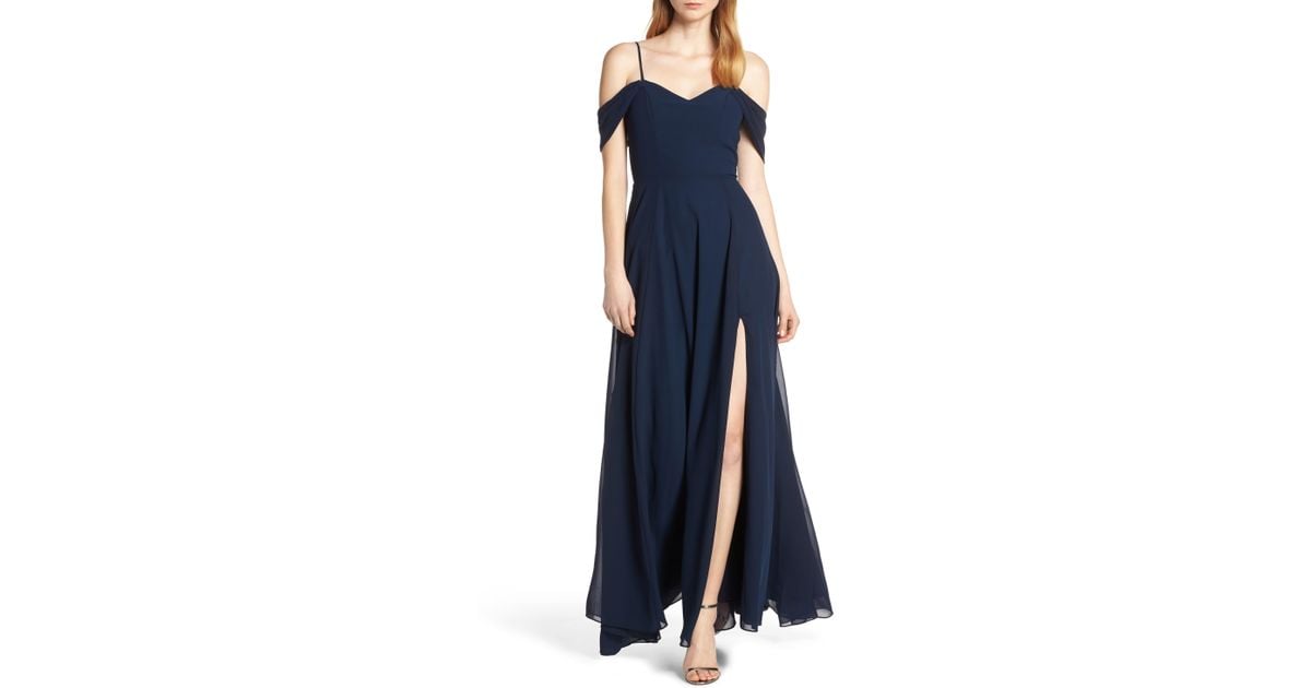 sequin hearts cold shoulder long dress
