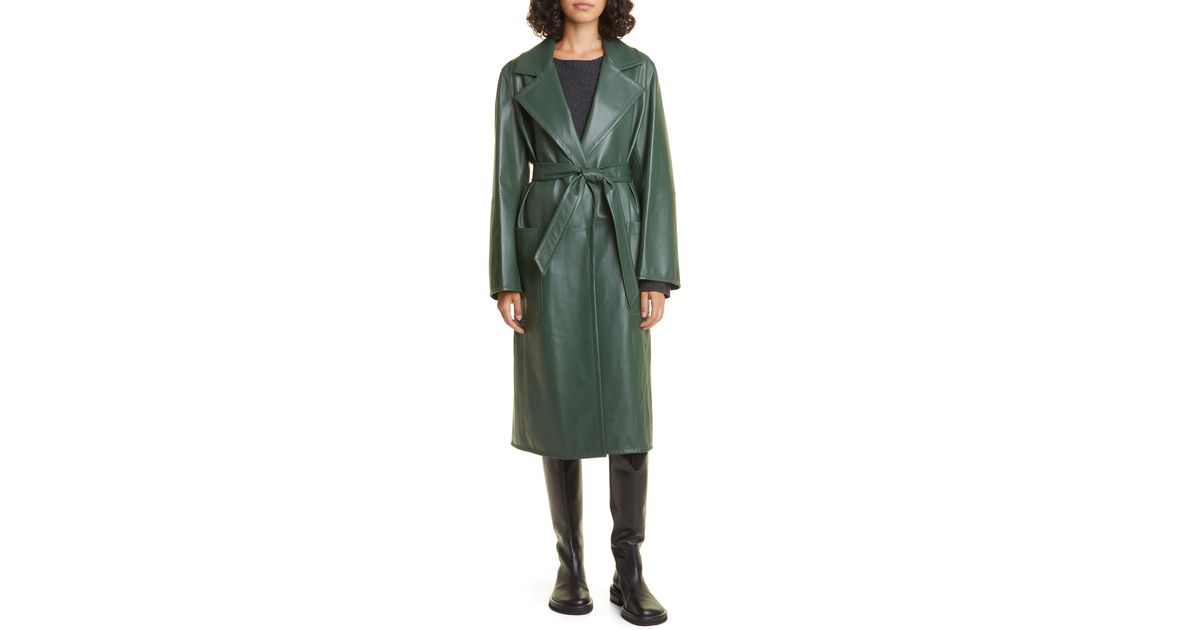 Max Mara Manuela Lambskin Leather Wrap Coat in Green | Lyst