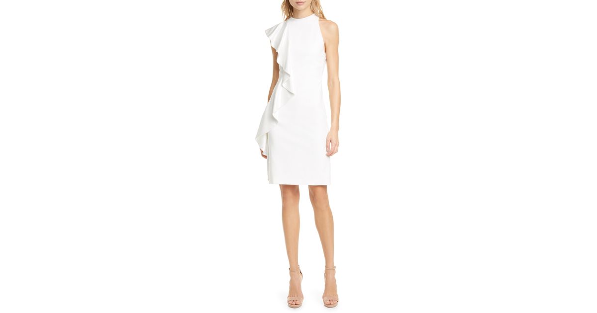 white asymmetrical ruffle dress