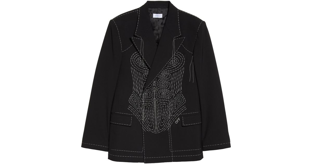 OffWhite c/o Virgil Abloh Body Stitch Double Breasted Tuxedo Jacket in