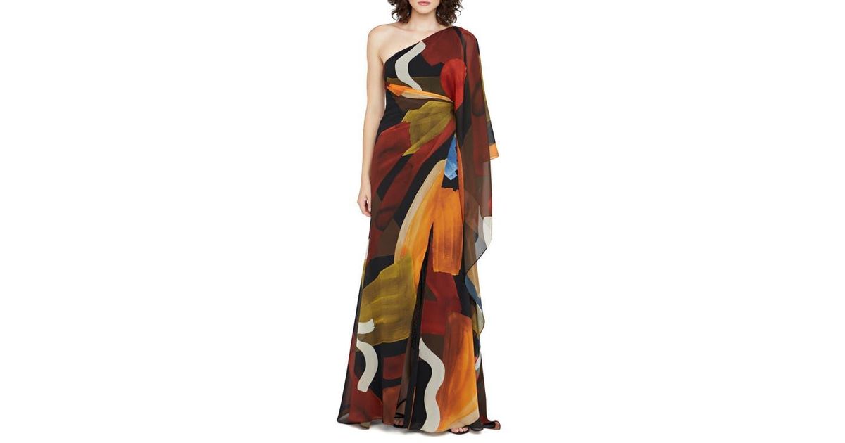 Halston Nusi Chiffon One-Shoulder Maxi Dress in Orange | Lyst