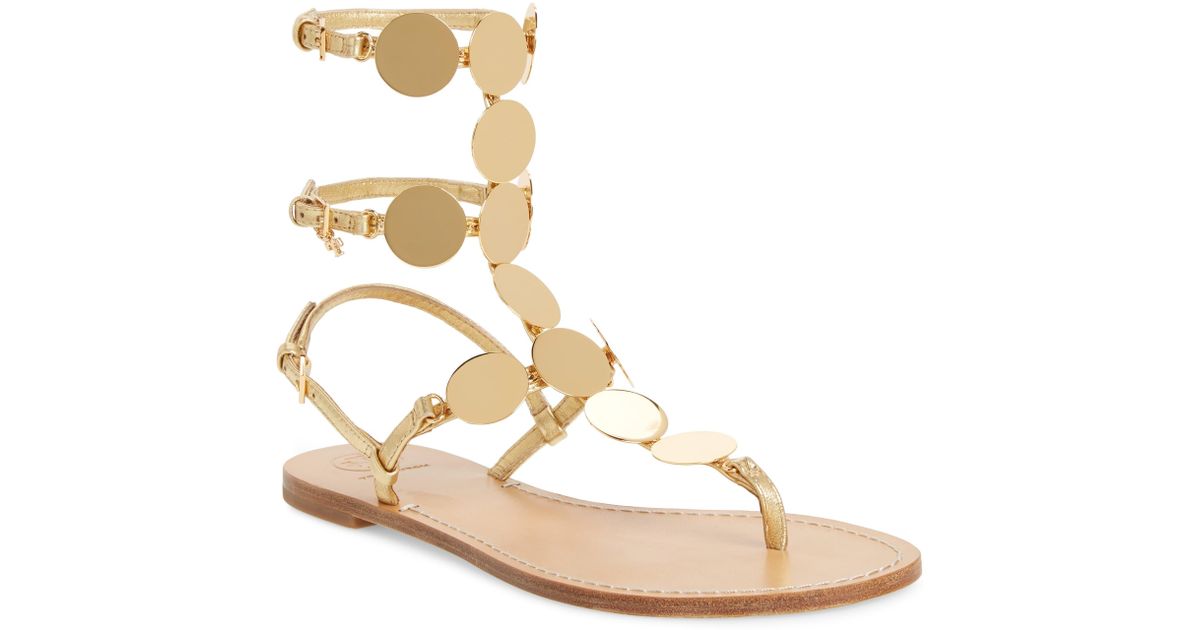 patos metallic disk gladiator sandal