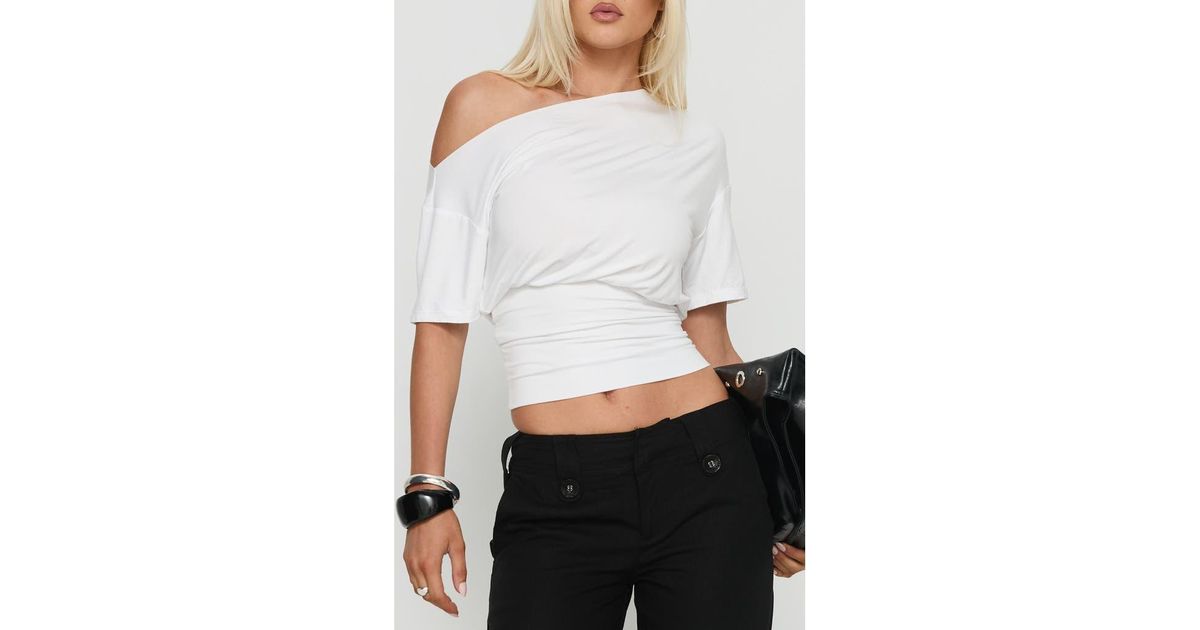 Princess Polly Ashlinn Off The Shoulder Drapey Crop Top in White | Lyst