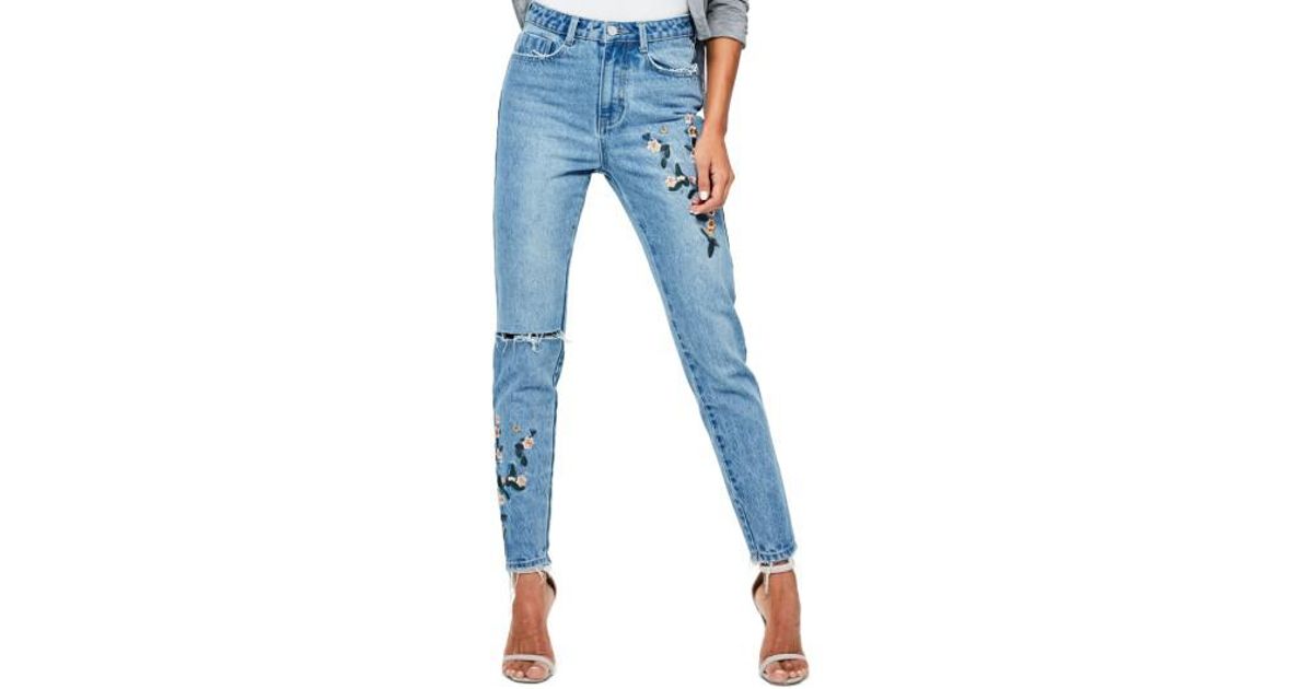 high waisted embroidered jeans
