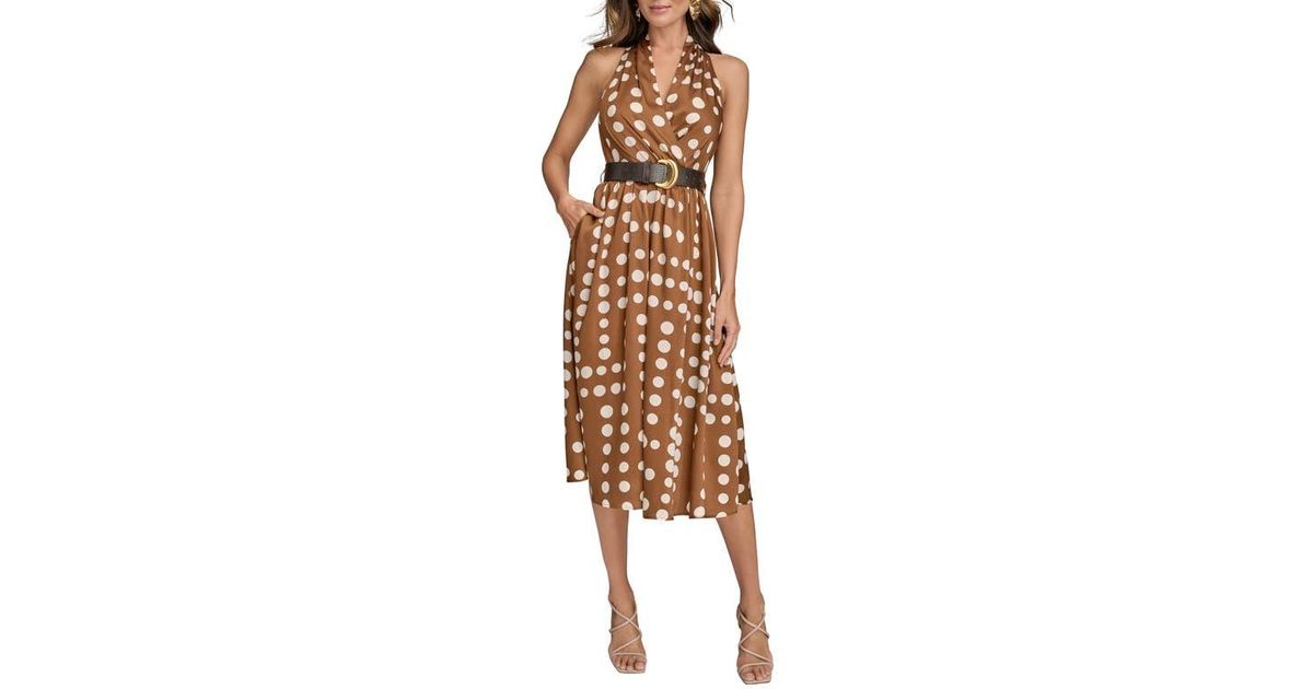Donna Karan Polka Dot Belted Midi Dress | Lyst Donna Karan Polka Dot Belted Midi Dress | Lyst