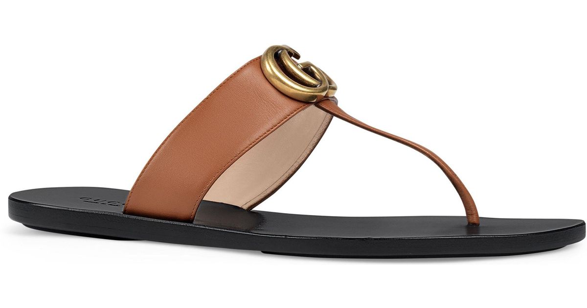 Lyst - Gucci Marmont T-strap Sandal in Brown