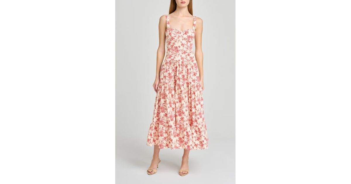 wayf pink floral dress Wayf Blouson Midi Dress Blush Pearl Floral Fancy Things