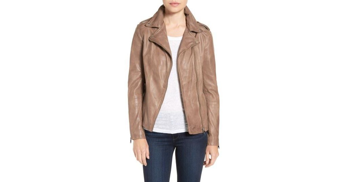 Lyst Lamarque Terri Lambskin Leather Moto Jacket In Brown