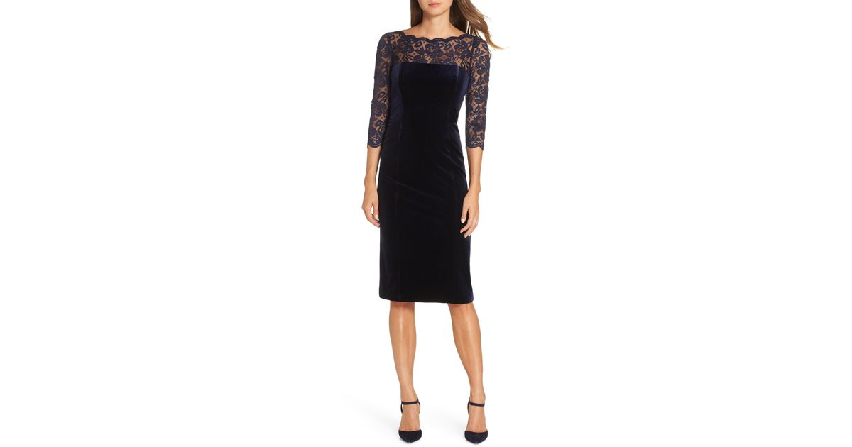 lace & velvet sheath dress eliza j