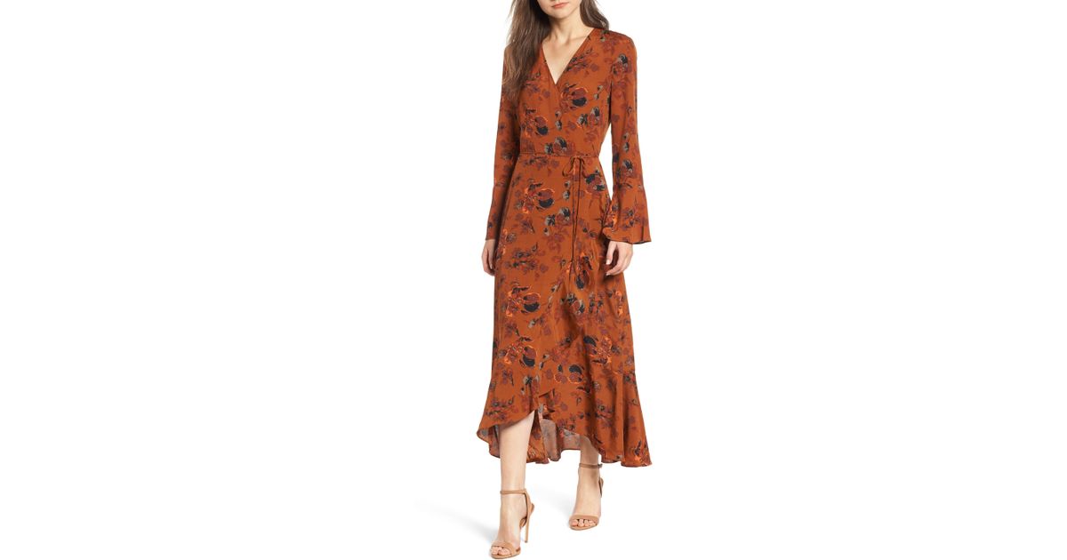 leith bell sleeve wrap midi dress
