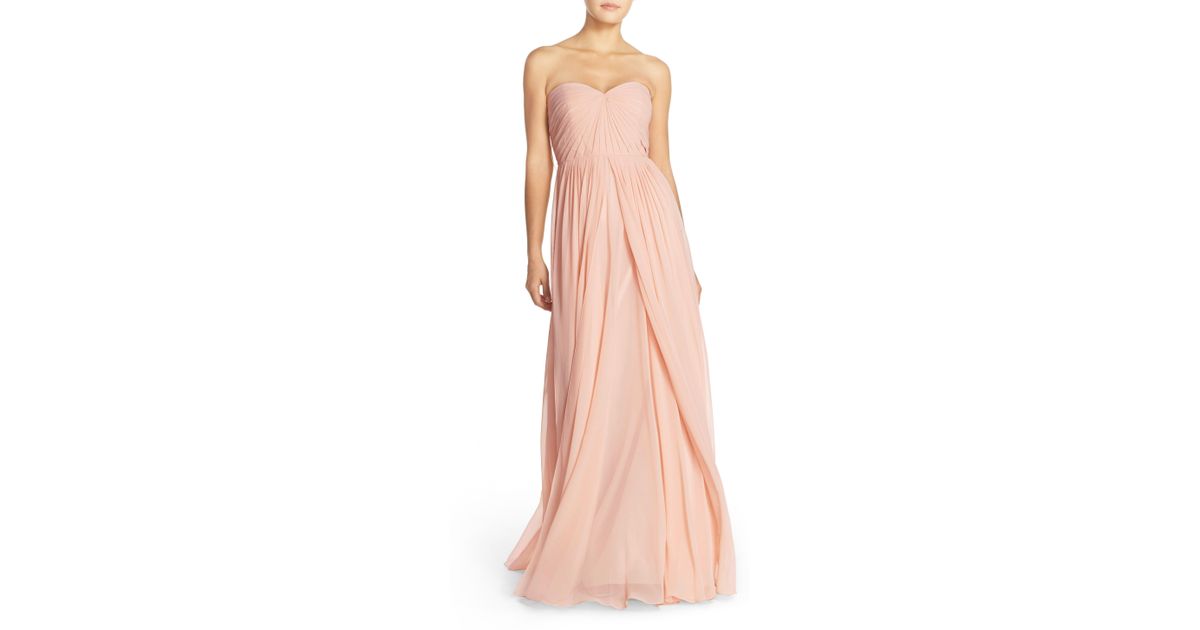 jenny yoo strapless chiffon gown