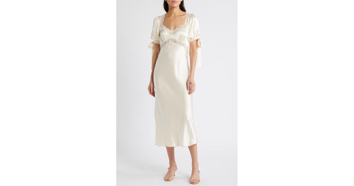 short vintage wedding dresses Ivory Satin Puff Sleeves Dresses, MW1145 a moment of quiet Women's Designer Dresses | Color:Woodland Ink tassel