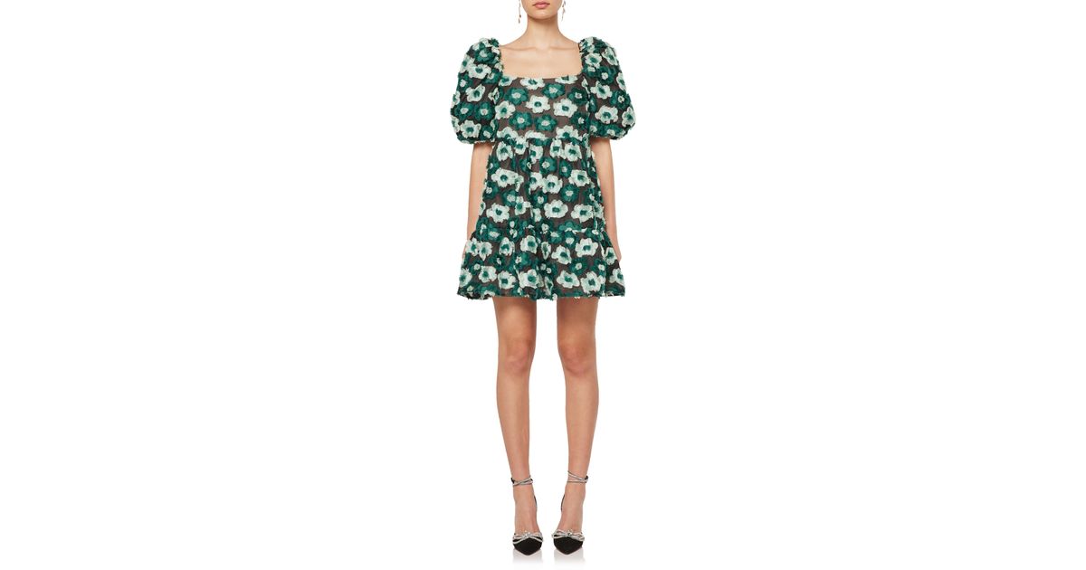 Elliatt Helene Floral Puff Sleeve Babydoll Dress in Green | Lyst
