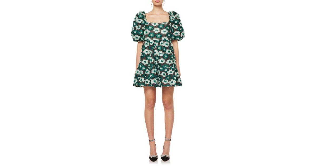 Elliatt Helene Floral Puff Sleeve Babydoll Dress in Green Lyst