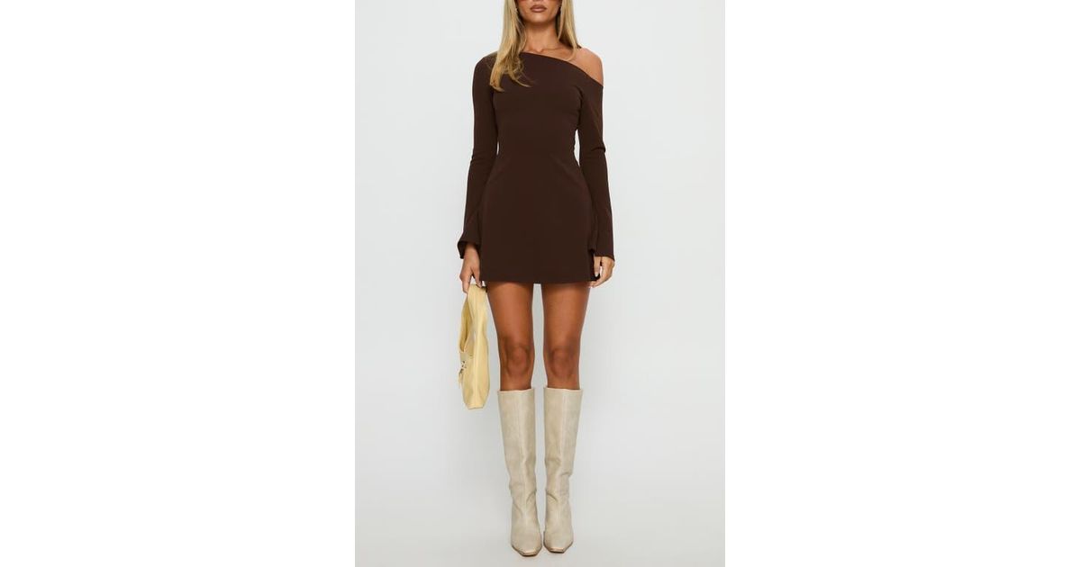 Princess Polly Adrietta One-Shoulder Long Sleeve Minidress in Brown | Lyst Princess Polly Adrietta One-Shoulder Long Sleeve Minidress in Brown | Lyst