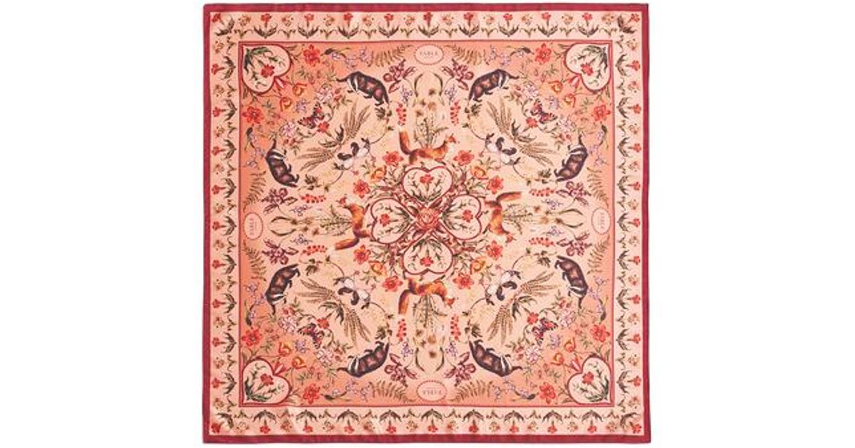 Fable England Folksy Fox Tales Peach Square Scarf in Pink | Lyst