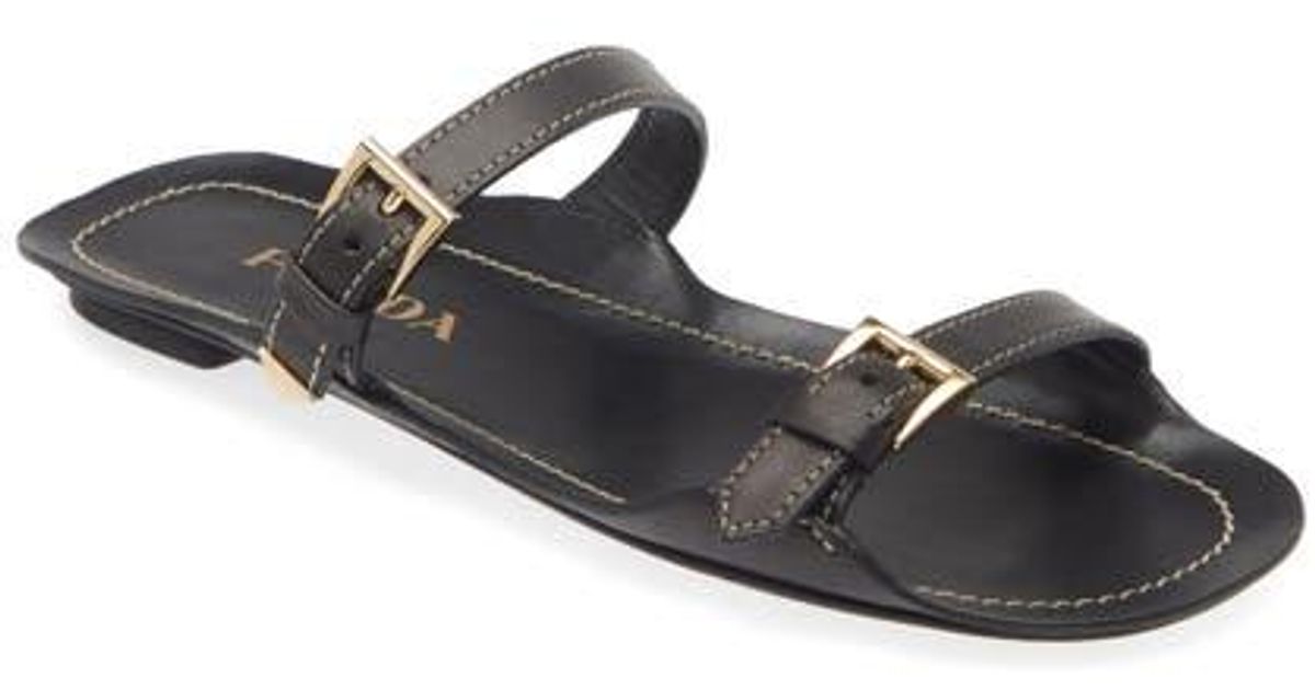 Prada Sandali Two-Strap Flat Sandal in White Lyst