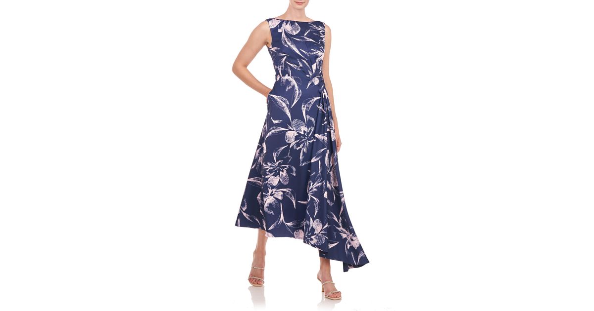 Kay Unger Emmaline Floral Asymmetric Hem Dress in Blue | Lyst