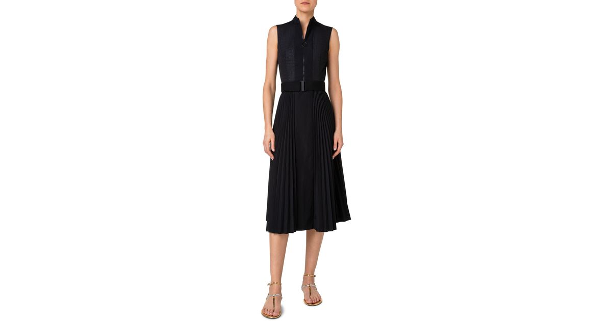 Akris Punto Mixed Media Sleeveless Cotton Dress in Black Lyst