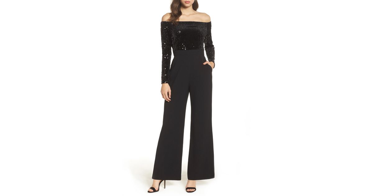 off the shoulder wide leg jumpsuit eliza j