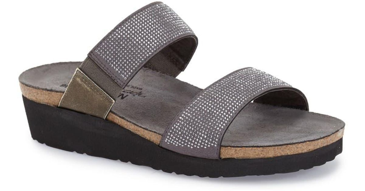 Naot Bianca Embellished Slide Sandals in Grey Leather (Gray) - Lyst