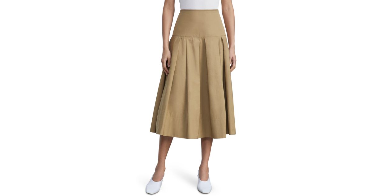 Lafayette 148 New York Pleated Organic Cotton Poplin Midi Skirt in ...