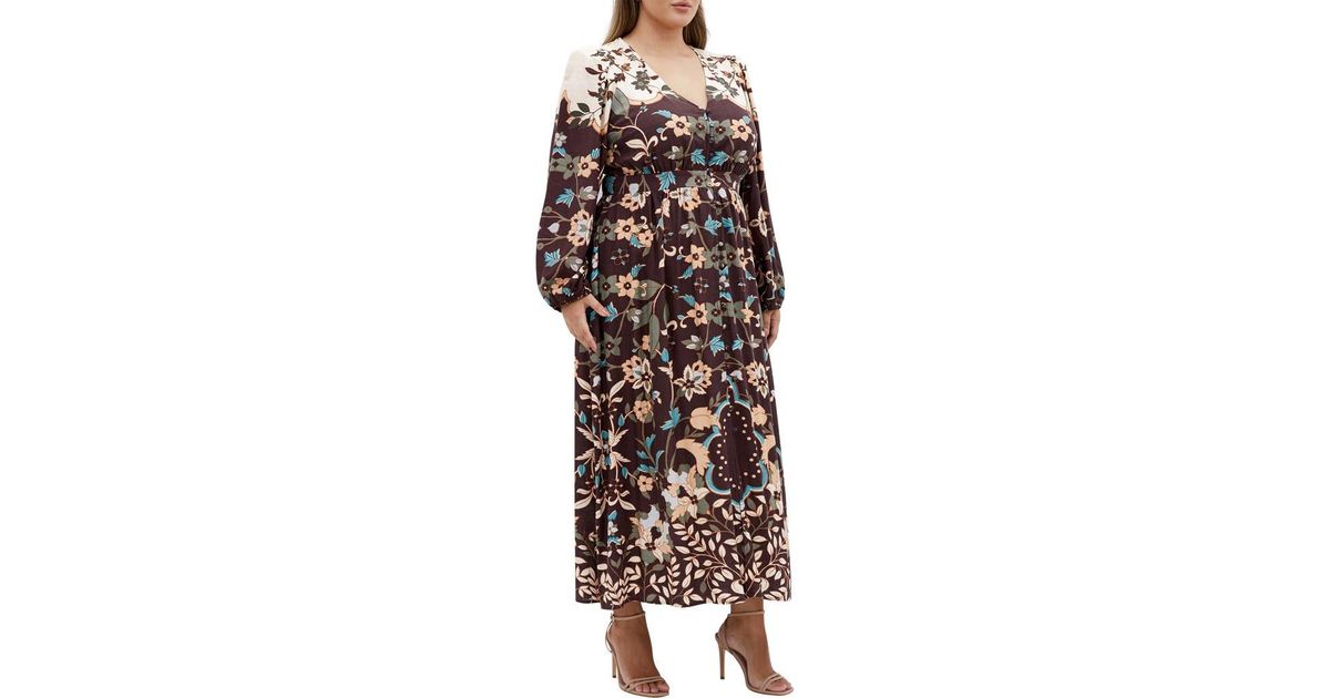 City Chic Florence Long Sleeve Maxi Dress in Brown | Lyst