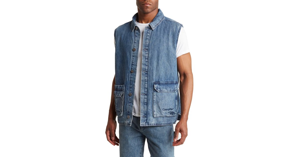 Caterpillar X Colour Plus Co. Denim Utility Vest in Blue for Men | Lyst
