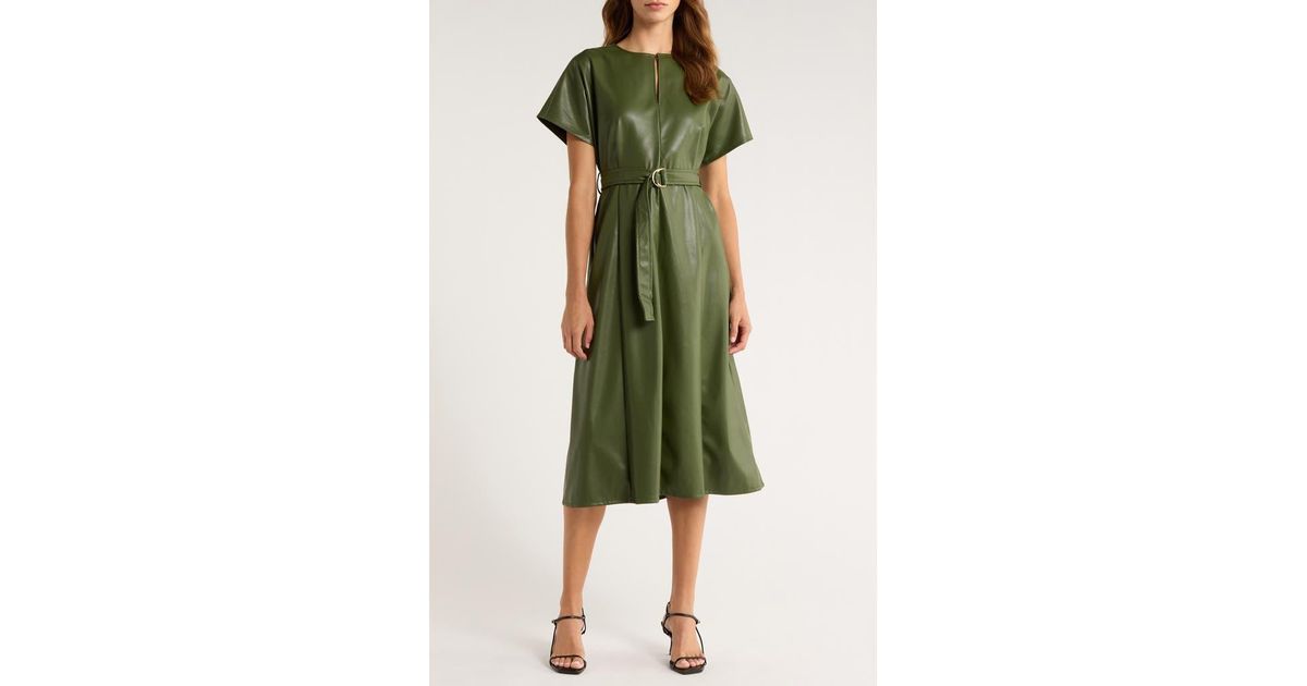 Halogen Faux Leather Midi Dress in Green | Lyst