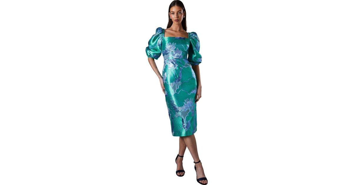 アンドレスド　ブロンズ　bubble sleeve jacquard dress Coast Bubble Sleeve Jacquard Dress in Blue | Lyst
