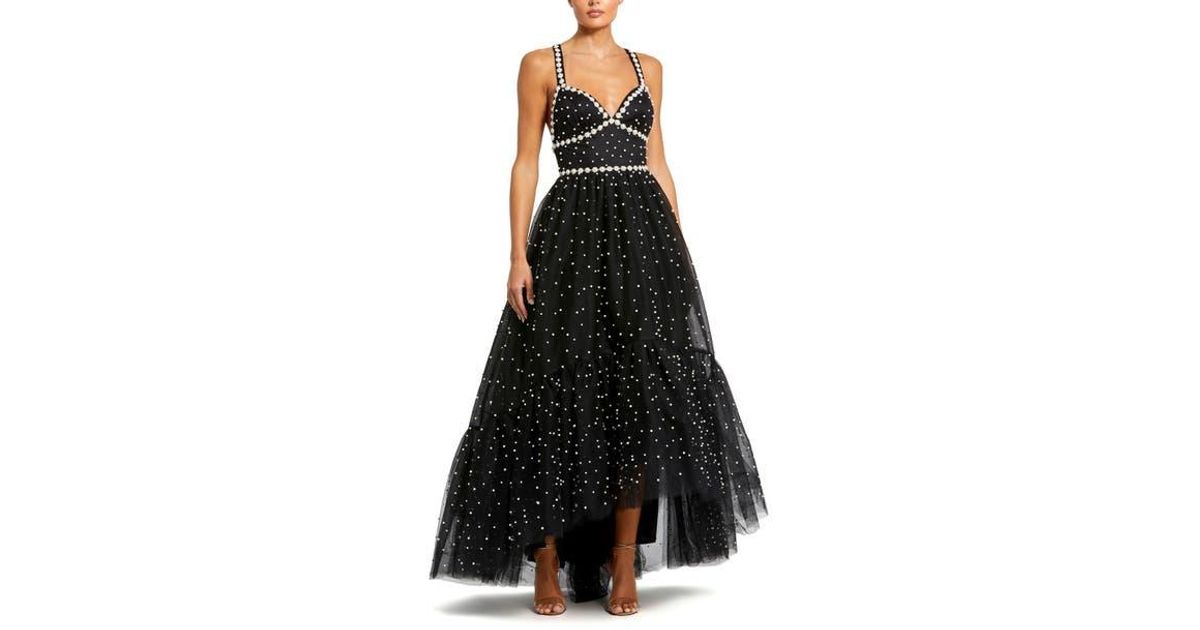 Mac Duggal Pearl Beaded High Low Gown in Black | Lyst Mac Duggal Black Pearl Beaded High Low Gown