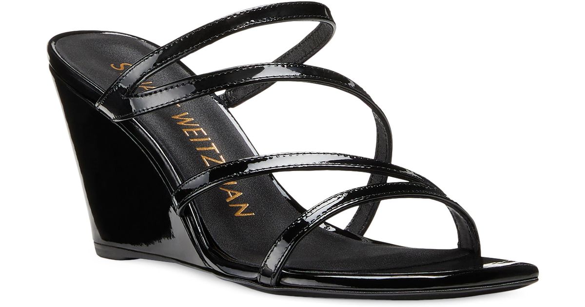 Stuart Weitzman Strapeze 85 Wedge Sandal in Black | Lyst