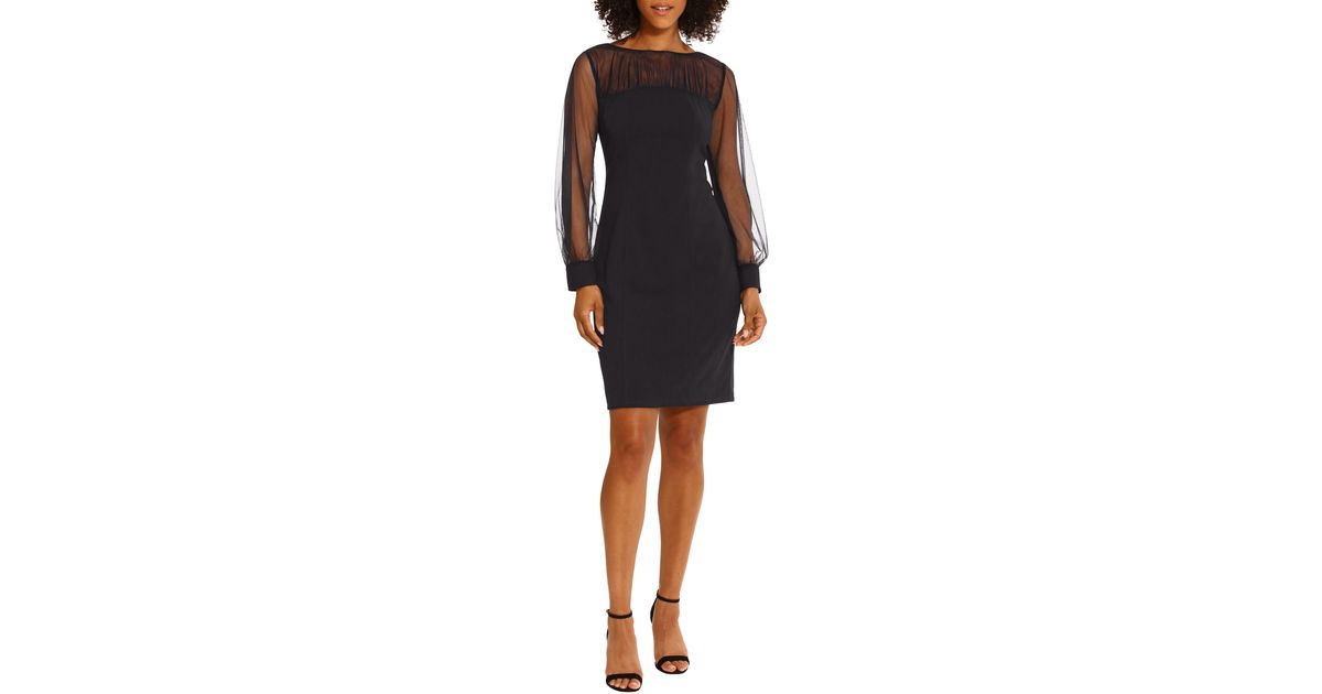 Maggy London Illusion Neck Long Sleeve Cocktail Dress in Black Lyst